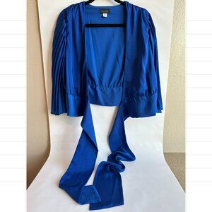 AVA & AIDEN Blue Pleated Sleeve Draped Tie-Front Top